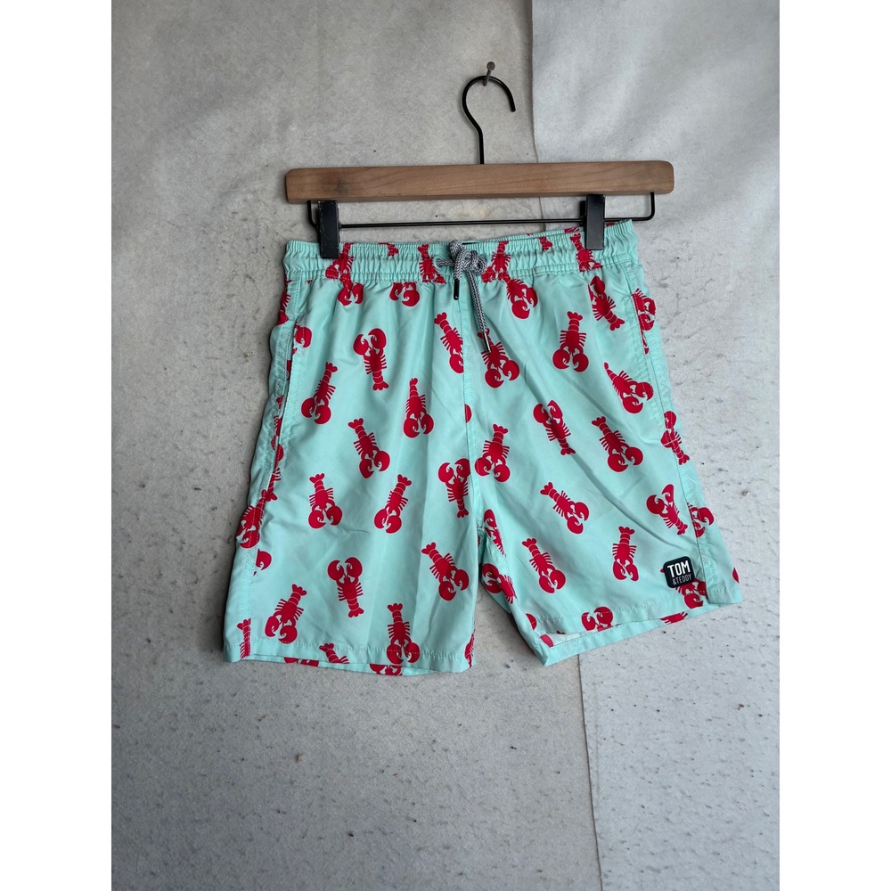 Tom & Teddy Boys Mint Green Red Lobster Print Swim Trunks Size 9-10